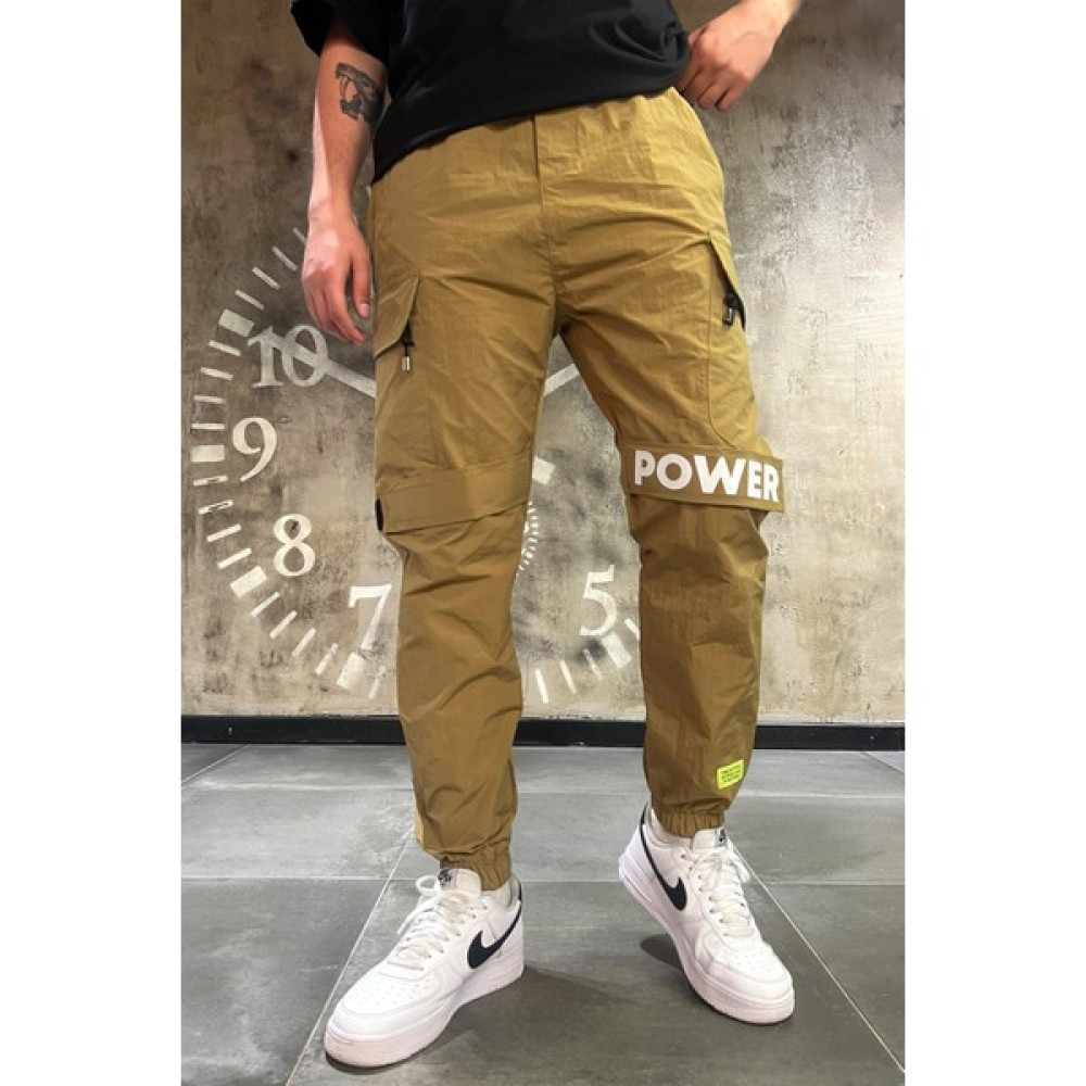 Denim Republic Erkek Hardal Power Baskılı Naylon Paraşüt Kumaş Kargo Jogger Pantolon Erkek Pantolon Fiyatı