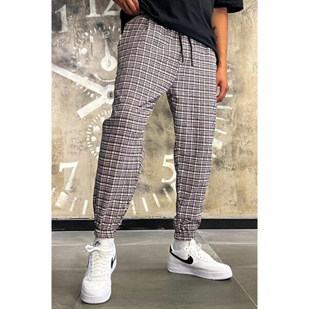 Denim Republic Erkek Kahverengi Ekoseli Ince Waffle Kumaş Bol Jogger Pantolon Erkek Pantolon Fiyatı