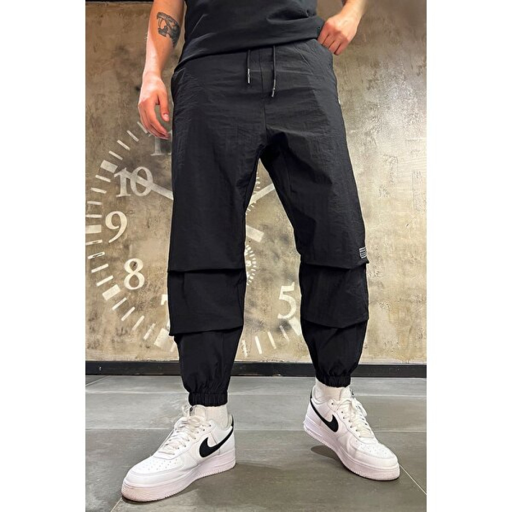 Denim Republic Erkek Siyah Baskılı Naylon Paraşüt Kumaş Bol Jogger Pantolon Erkek Pantolon Fiyatı