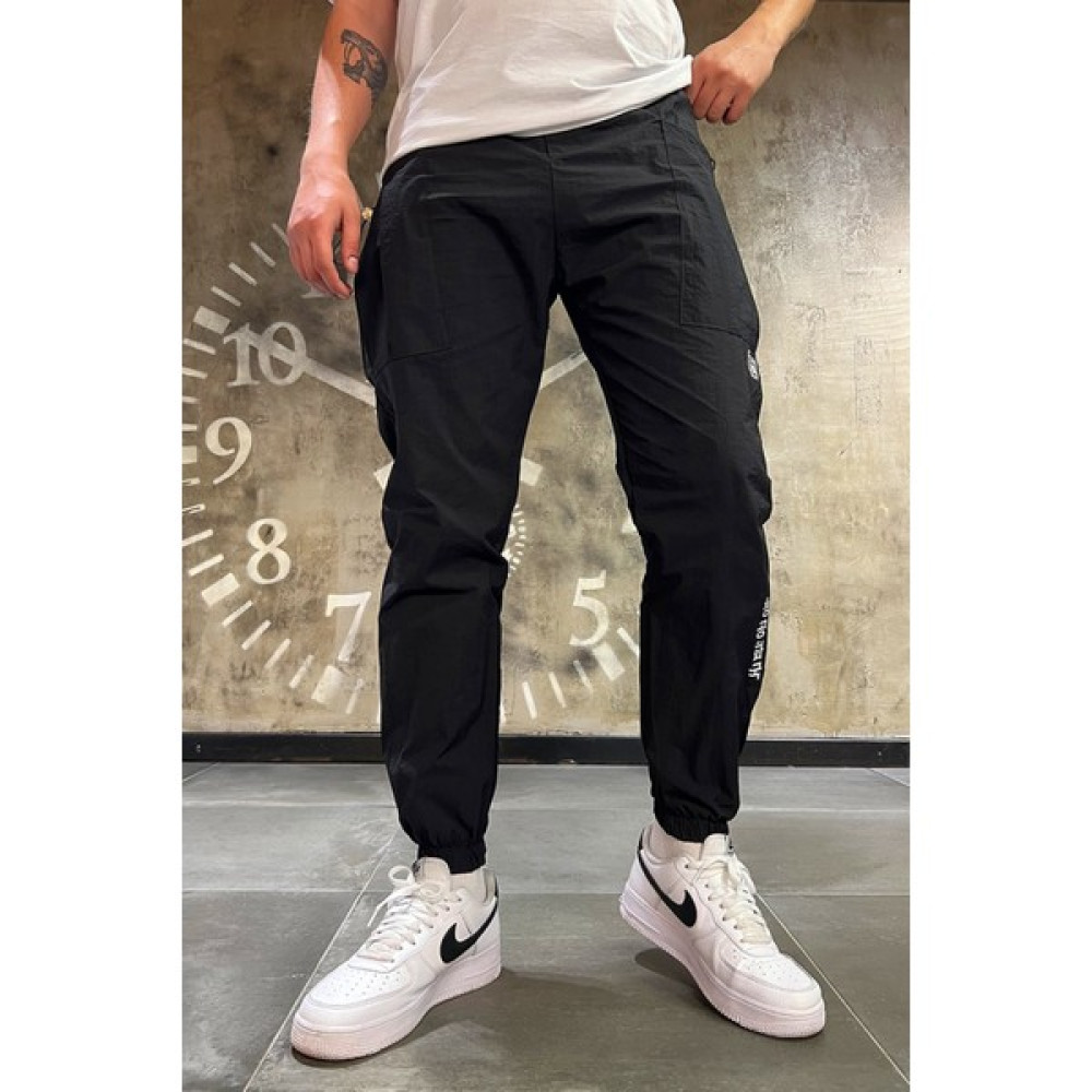 Denim Republic Erkek Siyah Baskılı Torba Cepli Naylon Paraşüt Jogger Pantolon Erkek Pantolon Fiyatı