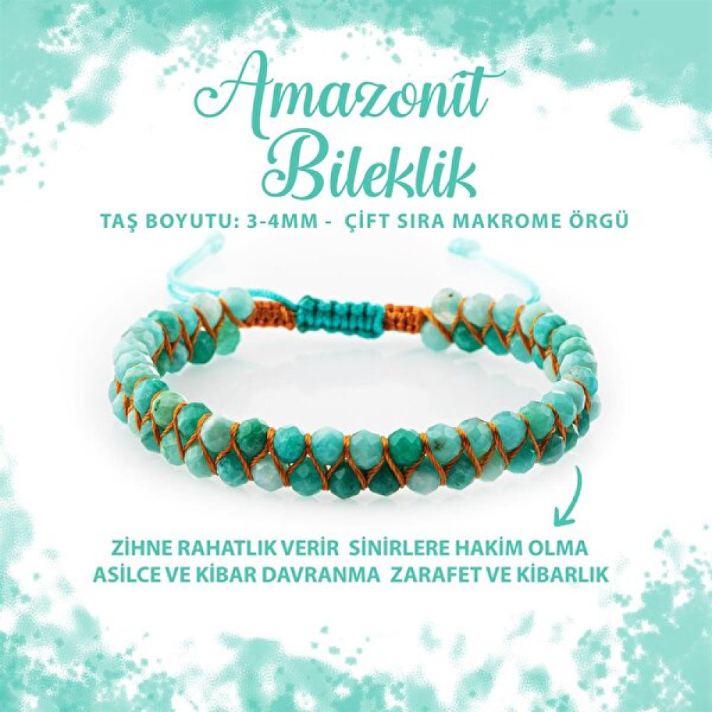 Deniz Doğal Taş Sertifikalı Amazonit 3-4mm Çift Sıra Doğal Taş Bileklik Saat ve Bileklik Aksesuarı Fiyatı