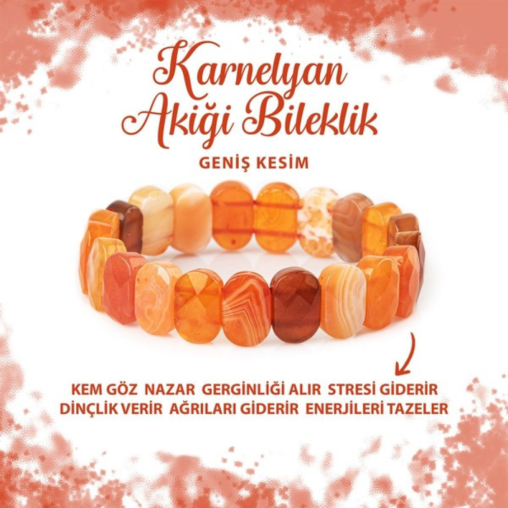 Deniz Doğal Taş Sertifikalı Karnelyan Akik Doğal Taş Geniş Kesim Bileklik Saat ve Bileklik Aksesuarı Fiyatı