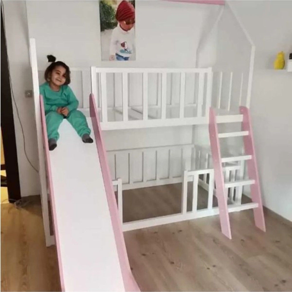Deniz Mobilya Montessori Ranza Kaydıraklı - 100 x 200 cm - Beyaz - Pembe Karyola Fiyatı
