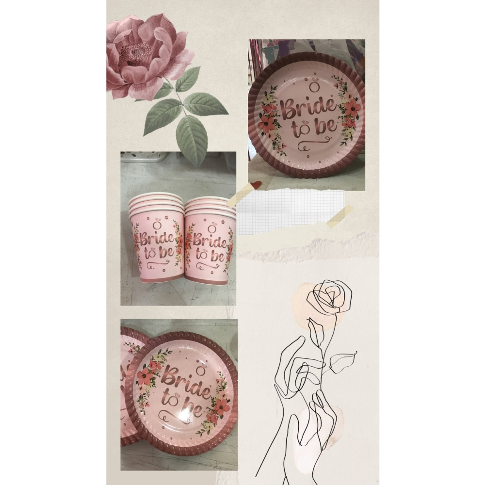 Deniz Party Store Bride To Be Çiçekli Pembe Tabak Bardak Set 8 Kişilik Tüm Yaşlar Beden Yaş Günü & Parti Fiyatı
