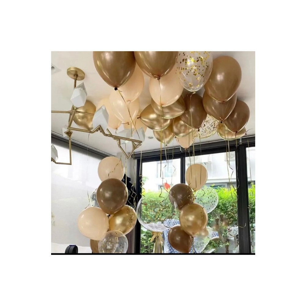 Deniz Party Store Krom Gold Kahverengi Ten Gold Konfetili Şeffaf Balon 20 Li Set Yaş Günü & Parti Fiyatı