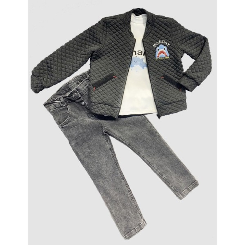 Denizcik 4-5-6 Yaş Kot Pantolonlu Pilot Mont Uzun Kollu Penye Sweat 3lü Erkek Çocuk Takımı Bebek Giysi Takım Fiyatı