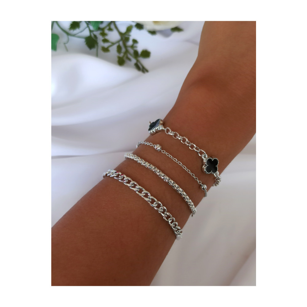 DENİZDENAL Silver Kaplamali Yonca Şans Bileklik 4 lü Set Bijuteri Bilezik Fiyatı