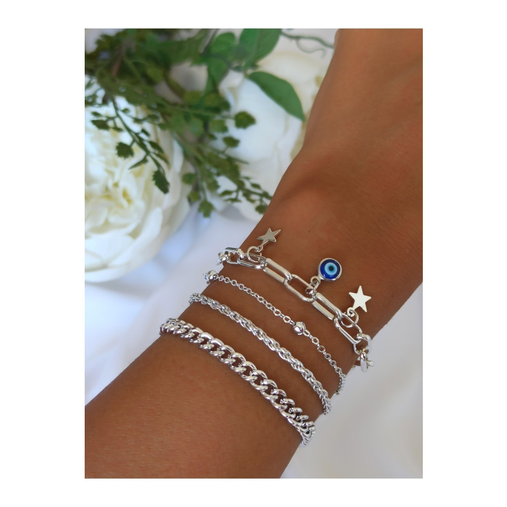DENİZDENAL Silver Star Bileklik 4lü Set Bijuteri Bilezik Fiyatı