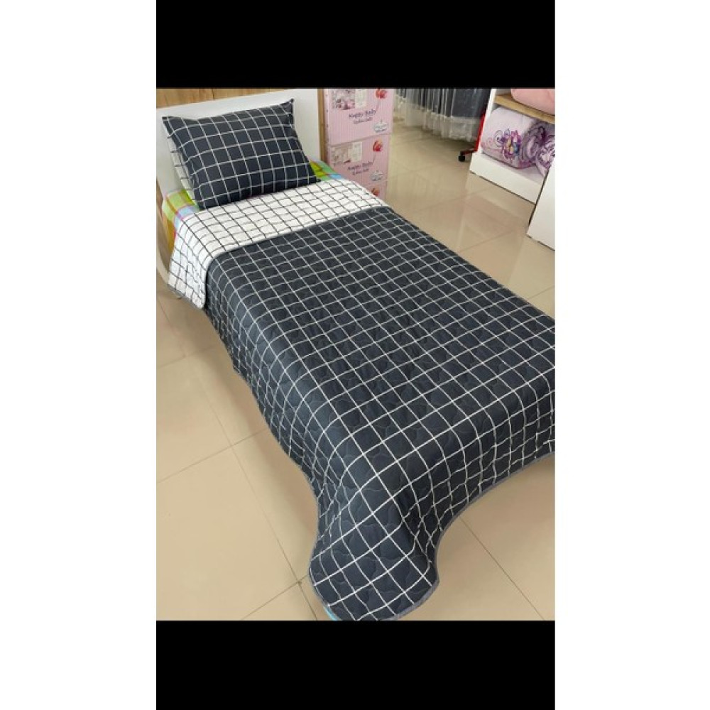 Denizli Çeyiz Çift Taraflı Tek Kişilik Kapitone Yatak Örtüsü Takımı Antrasit Beyaz - 160 x 235 cm Yatak Örtüsü Fiyatı