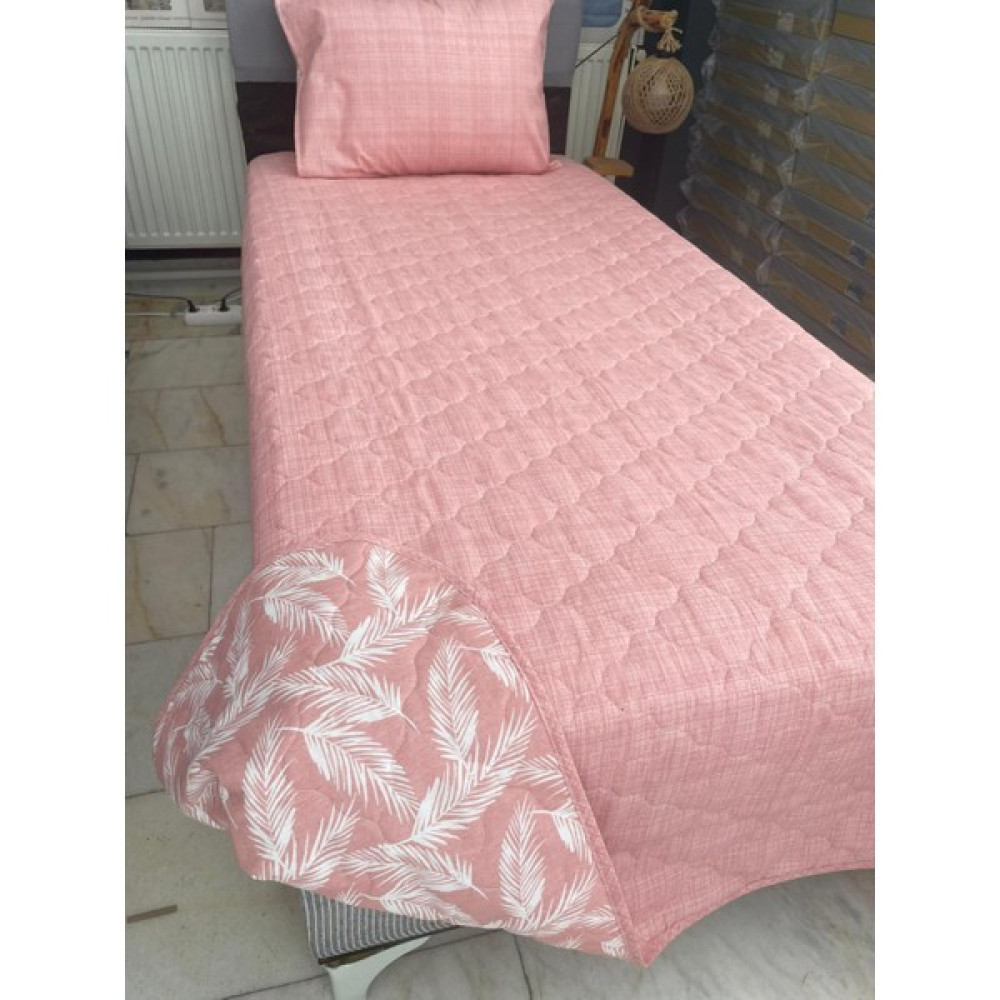 Denizli Çeyiz Çift Taraflı Tek Kişilik Kapitone Yatak Örtüsü Takımı Somon - 160 x 235 cm Yatak Örtüsü Fiyatı