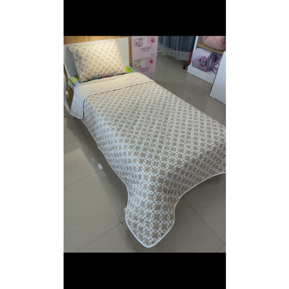 Denizli Çeyiz Çift Taraflı Tek Kişilik Kapitone Yatak Örtüsü Takımı Zincir Bej - 160 x 235 cm Yatak Örtüsü Fiyatı
