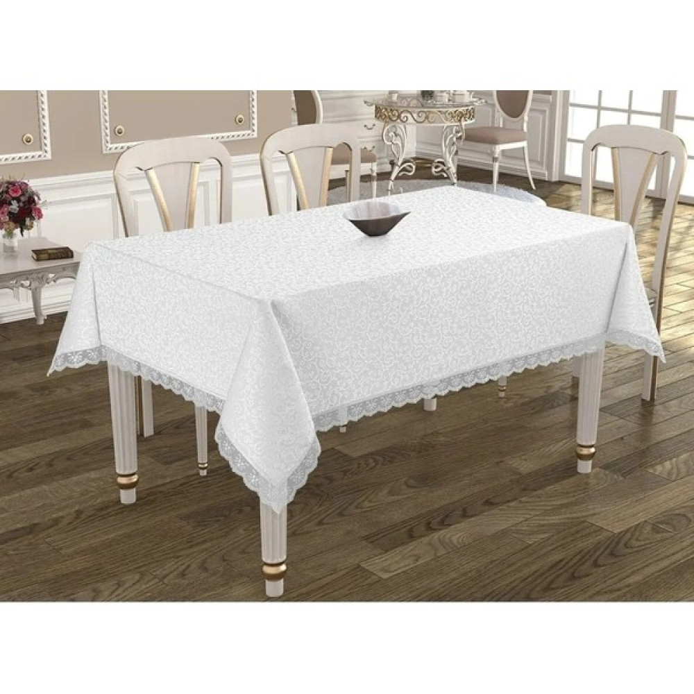 Denizli Çeyiz Dantelli Yemek Masası Örtüsü 160X220 - Beyaz - 160 x 220 cm Masa Örtüsü Fiyatı