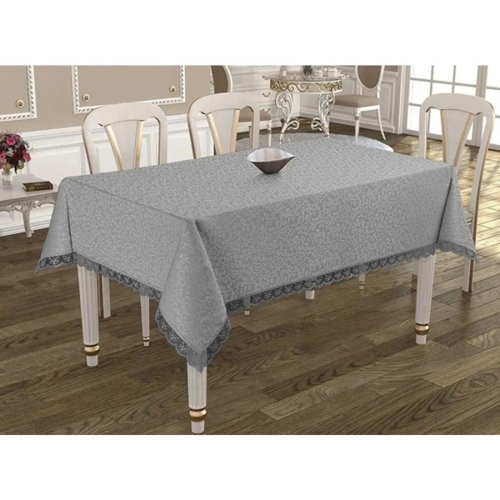 Denizli Çeyiz Dantelli Yemek Masası Örtüsü 160X220 - Gri - 160 x 220 cm Masa Örtüsü Fiyatı
