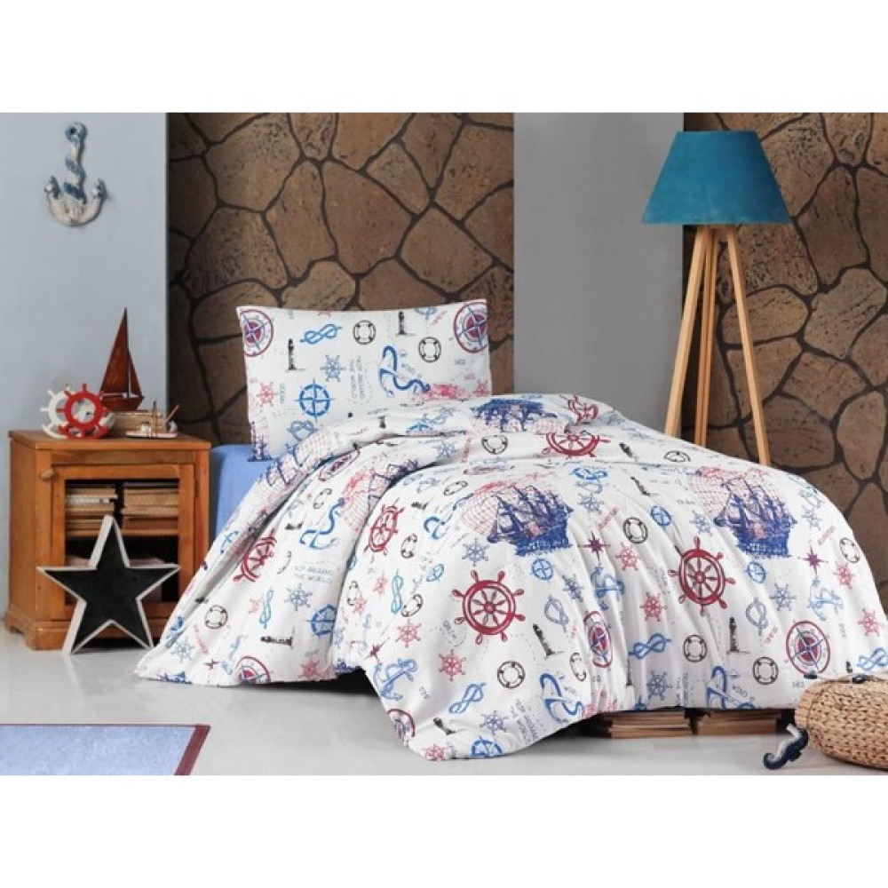 Denizli Çeyiz Tek Kişilik Çocuk Nevresim Takımı Denizci Marine - 160 x 220 cm - Kırmızı - Mavi Nevresim Takımı Fiyatı