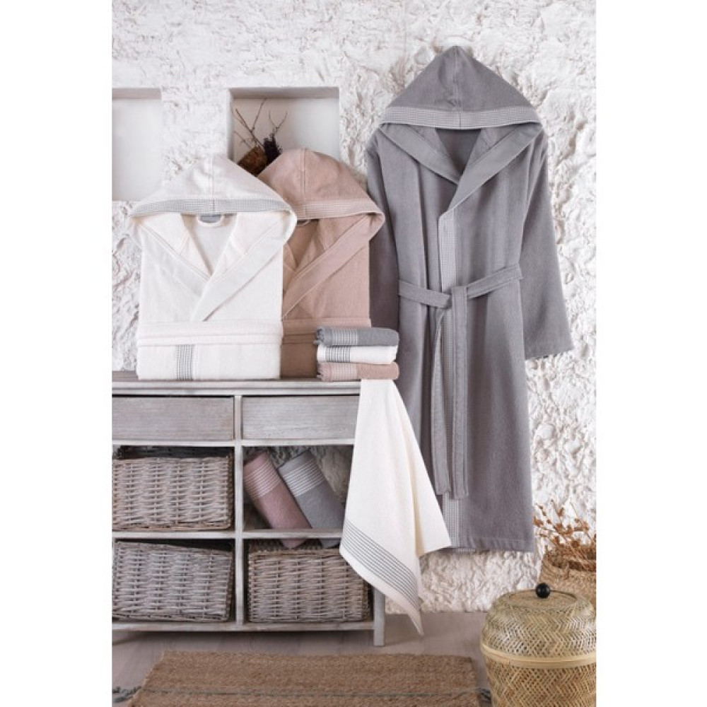 Denizli Home Tex Dht Kırık Beyaz Kapüşonlu Bornoz 420 Gr/m² - L - XL Bornoz Fiyatı