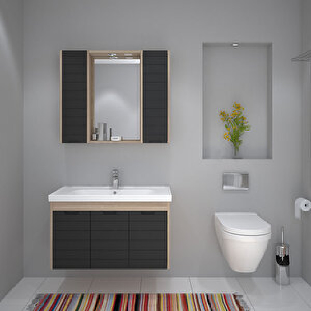 Denko Banyo Mostar Banyo Dolabı Mat Gri 90 cm Banyo Dolabı / Mobilyası Fiyatı