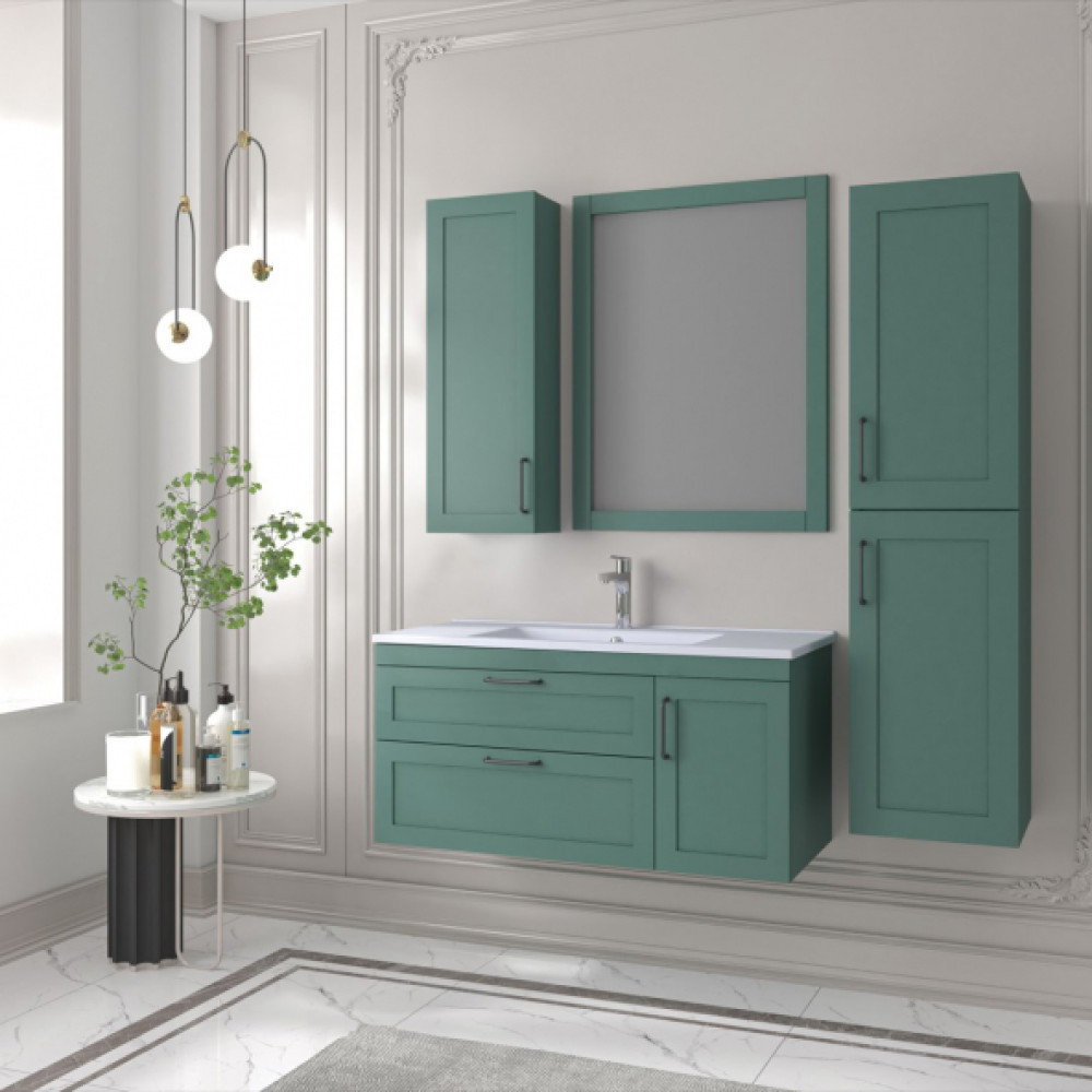 Denko Beyoglu 100 Cm Mdf Mat Yesil Banyo Dolabi Takimi, Boy Dolap Banyo Dolabı / Mobilyası Fiyatı