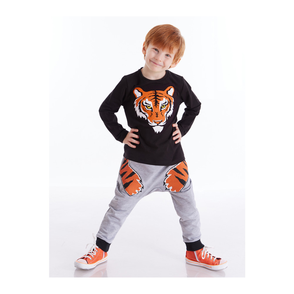 Denokids Kaplan Pençesi Erkek Çocuk Siyah T-shirt Gri Pantolon Takım 4 YAŞ Beden Kadın Giyim Fiyatı