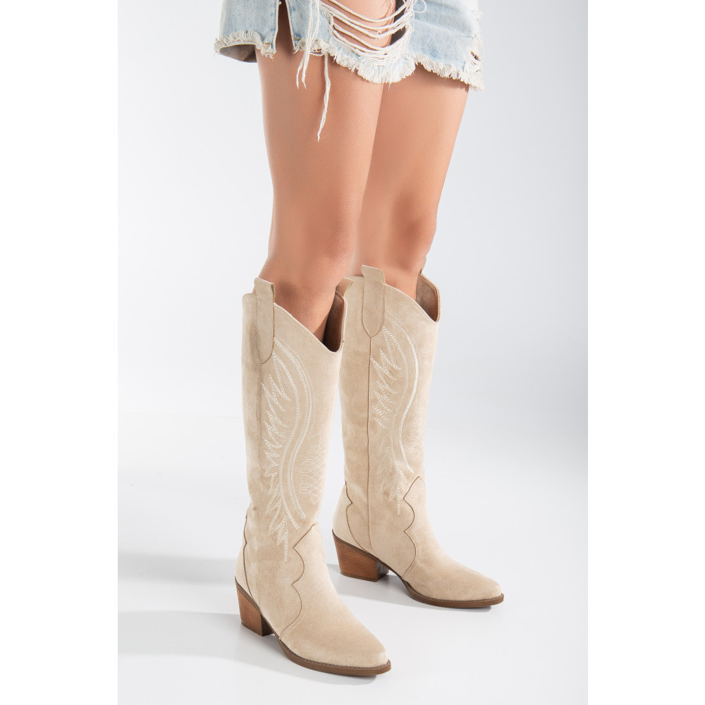 DENORA Krem Bej Vizon Nude Mat Süet Nakışlı Western Kovboy Cowgirl Bot Çizme 36 Beden Kadın Çizmeleri Fiyatı