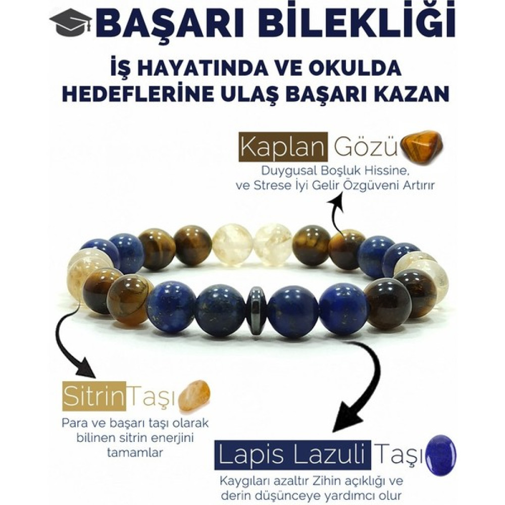 Denver Başarı Bilekliği Sitrin Lapis Lazuli Kaplangözü Doğal Taş Bileklik Denver Saat ve Bileklik Aksesuarı Fiyatı