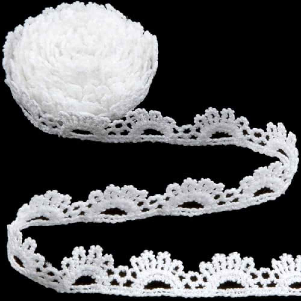 Deozu 4 Yards White Lace Trim, Vintage Crocheted Lace Ribbons, Embroidery Scalloped Edge Laces for DIY Crafts, Bouquet, Sewing, Wedding, Wrapping, Decoration (0.63" Wide)
