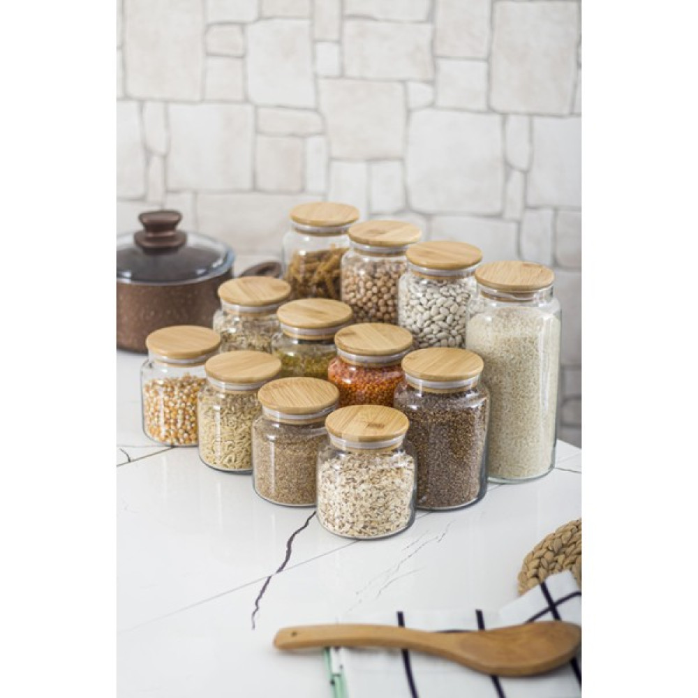 Depa 12 Li Set Bambu Kapaklı Cam Kavanoz & Erzak Saklama Kabı 4 x (1.3 Lt 0.80 Lt 0.50 Lt ( Vakum Kapak ) Saklama Kapları Fiyatı