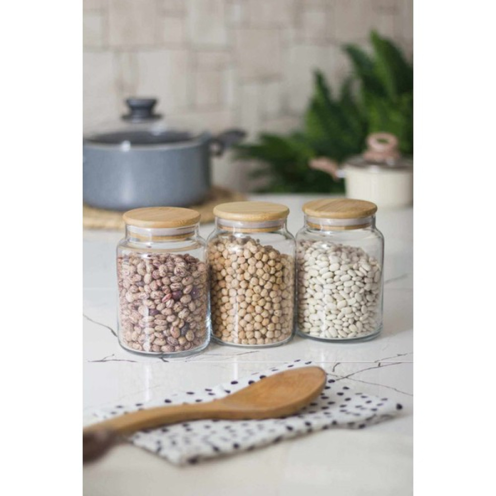 Depa 3 Lü Set Bambu Kapaklı Cam Kavanoz & Erzak Saklama Kabı 800 Ml Orta Boy ( Vakum Kapak ) Saklama Kapları Fiyatı
