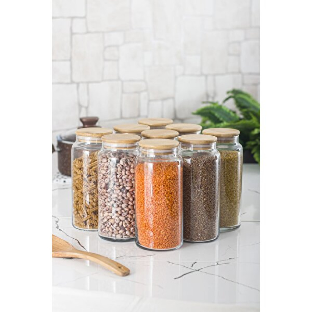 Depa 9 Lu Set Bambu Kapaklı Cam Kavanoz & Erzak Saklama Kabı 1.300 ml Büyük Boy ( Vakum Kapak ) Saklama Kapları Fiyatı