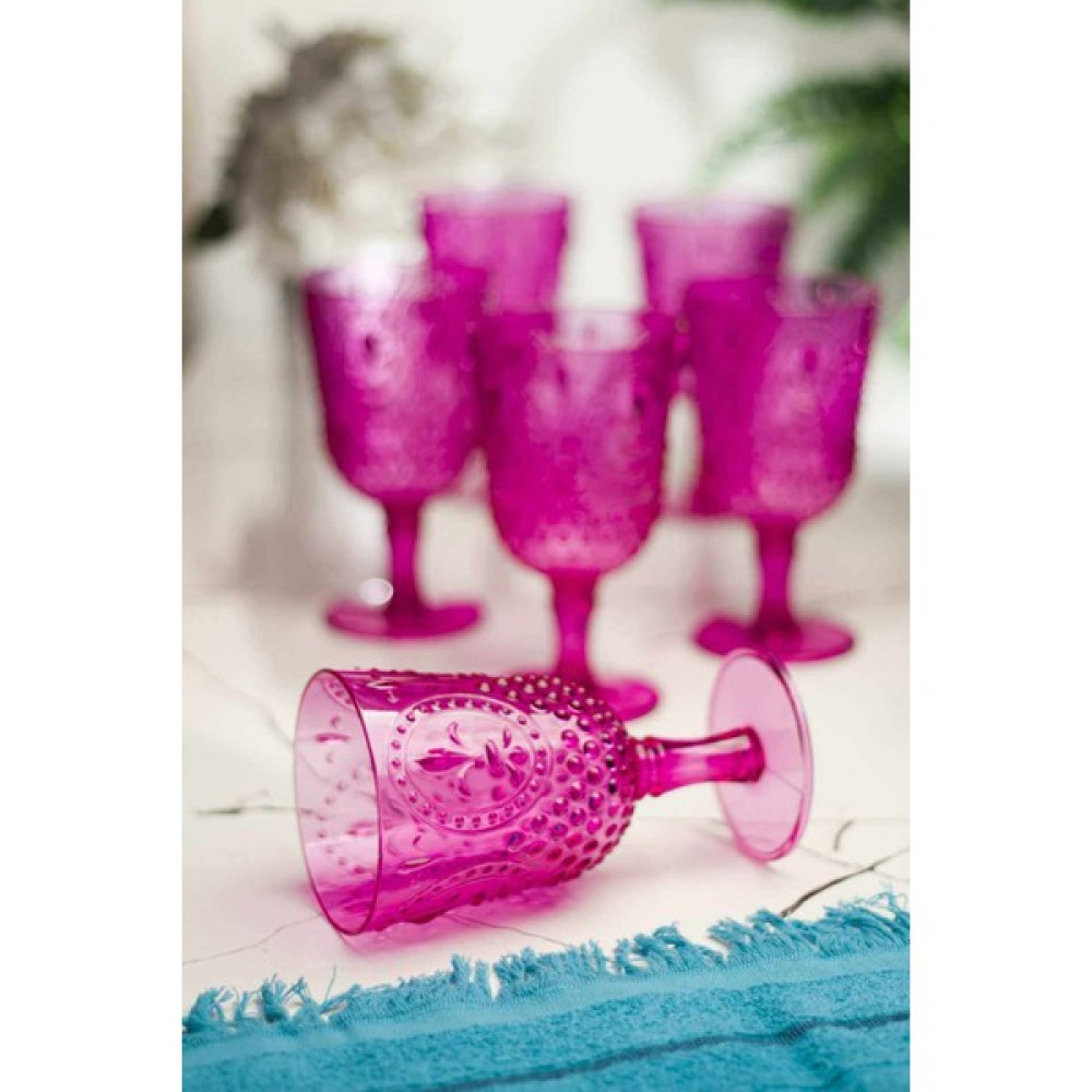 Depa Akrilik Pembe 6'lı Kadeh & Su Meşrubat Kahve Yanı Bardağı 450 ml ( Cam Değildir ) Fincan / Bardak / Kahve Takımı Fiyatı
