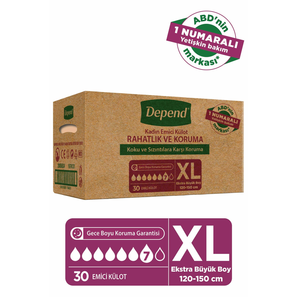 Depend Emici Külot Bayan Ekstra Büyük Boy Xl Beden (bel Ölçüsü 120-150 cm) 30 Adet Hasta Bezleri ve Temizliği Fiyatı