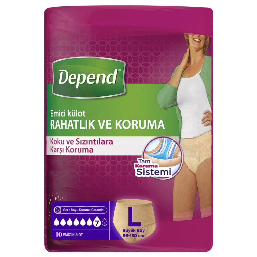 Depend Emici Külot Büyük Boy Large 42-50 Beden 10 Adet (95-130 Cm Bel Ölçüsü) Hasta Bezleri ve Temizliği Fiyatı