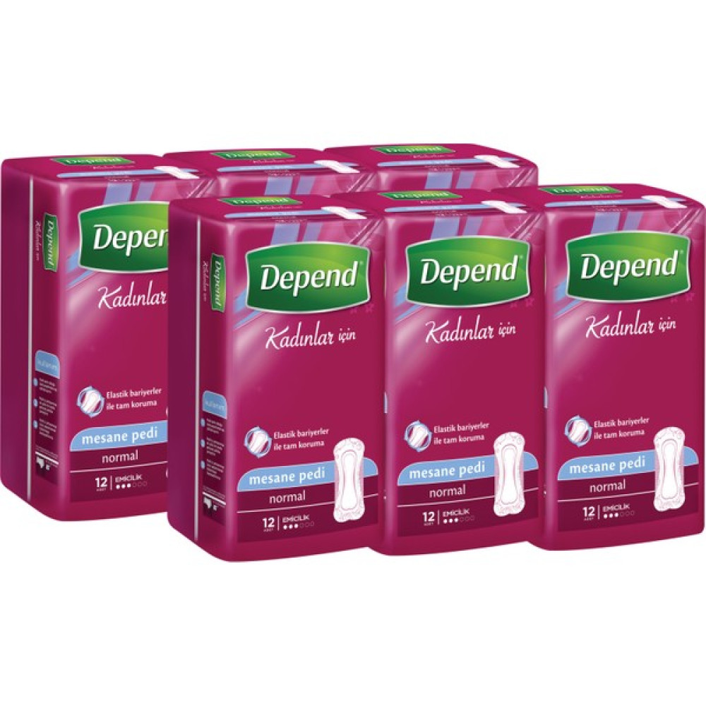 Depend Kadın Mesane Pedi Normal (12'li) 6lı Fırsat Paketi Hasta Bezleri ve Temizliği Fiyatı