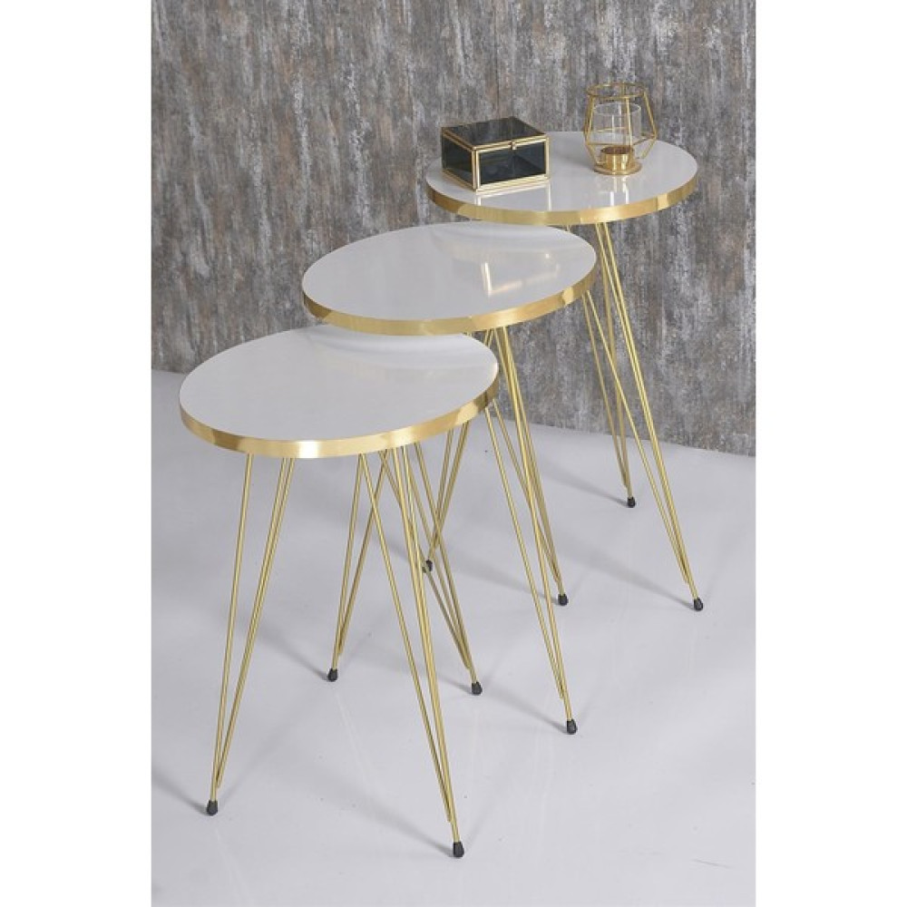 Depo Haus Depohaus Zigon Sehpa Gold Tel AYAK-1043 - Gold Beyaz Zigon Sehpa Fiyatı