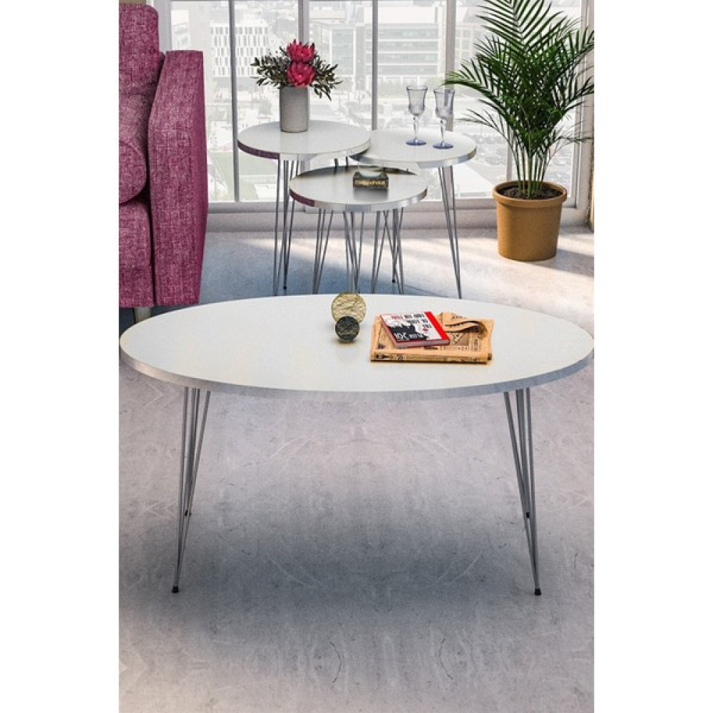 Depo Haus Depohaus Zigon Sehpa ve Orta Sehpa Elips Set Gümüş Tel AYAK-3105 - Beyaz Zigon Sehpa Fiyatı