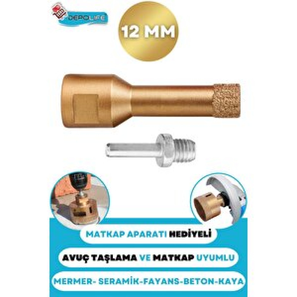 Depolife 12 Mm Granit Mermer Fayans Beton Taş Delme Panç Spiral Avuç Taşlama Canavar Matkap Uyumlu M14 Aparat Matkaplar Fiyatı