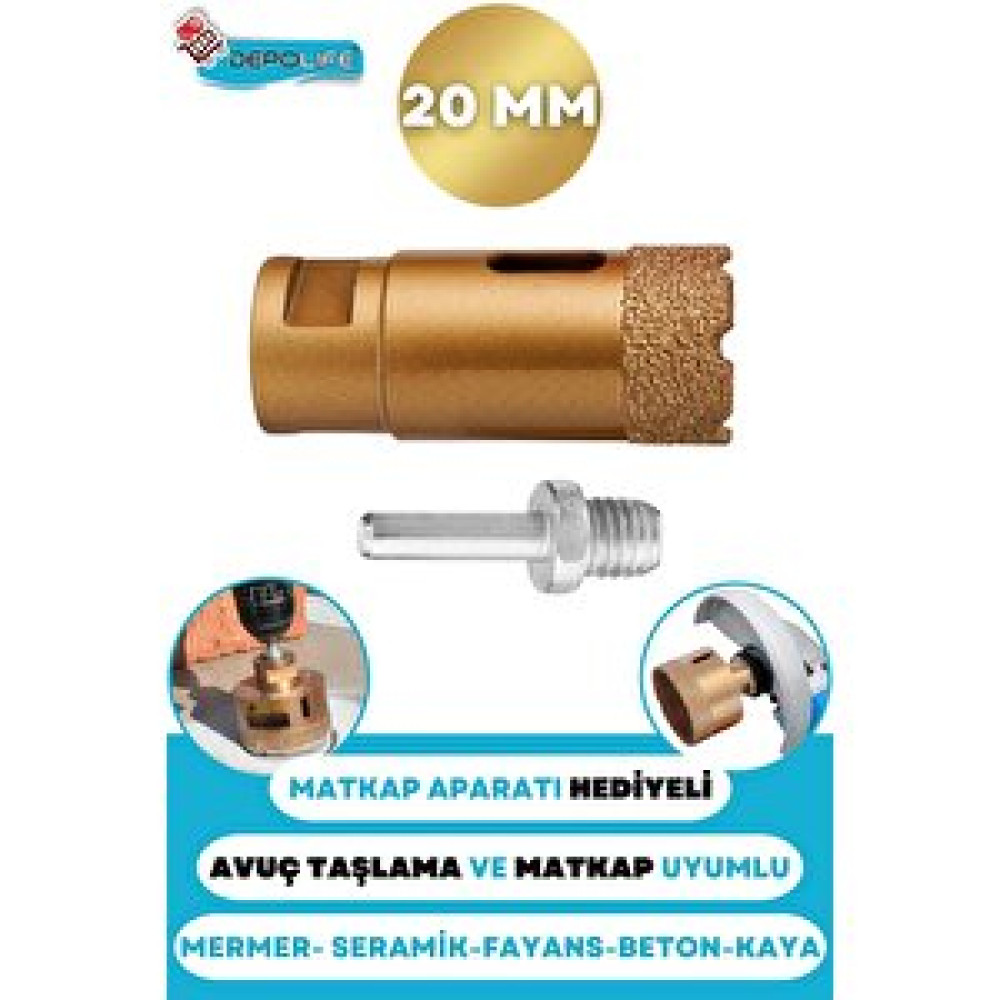 Depolife 20 Mm Granit Mermer Seramik Fayans Beton Taş Delme Panç Spiral Avuç Taşlama Matkap Uyumlu M14 Aparat Matkaplar Fiyatı