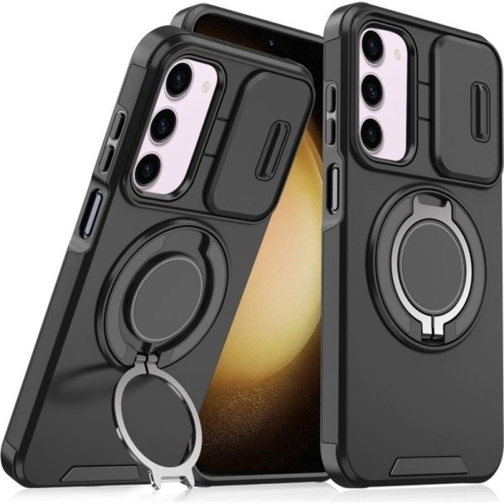 Deppo Trend Samsung Galaxy S23 Fe Uyumlu Kılıf Kamera Korumalı Sürgülü 360 Dönebilen Magsafe Stand Renkli Tank Kapak - Siyah Cep Telefonu Kılıfı Fiyatı