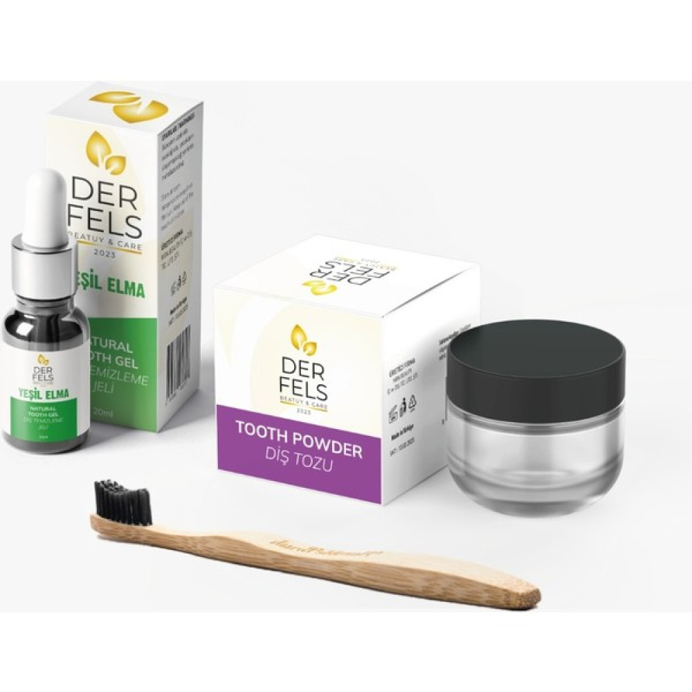 Der Fels Diş Beyazlatma Temizleme Seti Yeşil Elma Aromalı Jel 20 ml + Diş Temizleme Tozu 50 gr + Bambu Fırça Diş Beyazlatıcılar Fiyatı