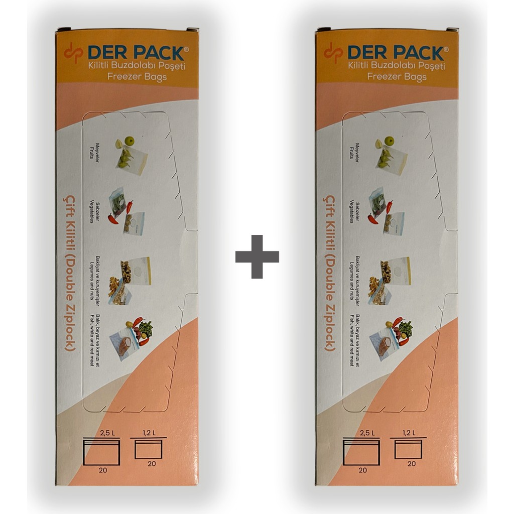 Der Pack Çift Kilitli Buzdolabı Poşeti 40'lı ( 20x1.2 lt ve 20x2.5 lt) x 2 Adet Buzdolabı Poşeti Fiyatı