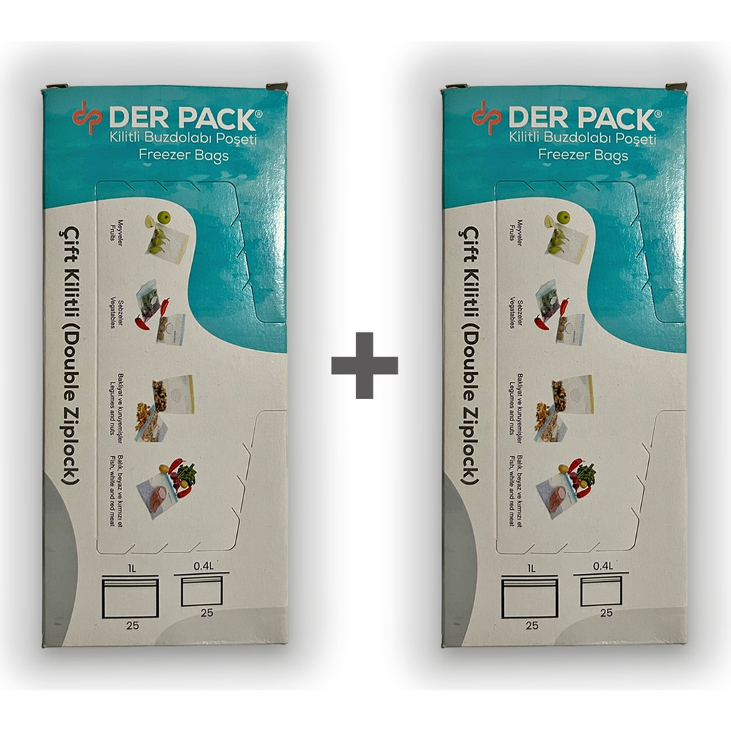 Der Pack Çift Kilitli Buzdolabı Poşeti 50'li ( 25x0.4 lt ve 25x1 lt) x 2 Adet Diğer Fiyatı