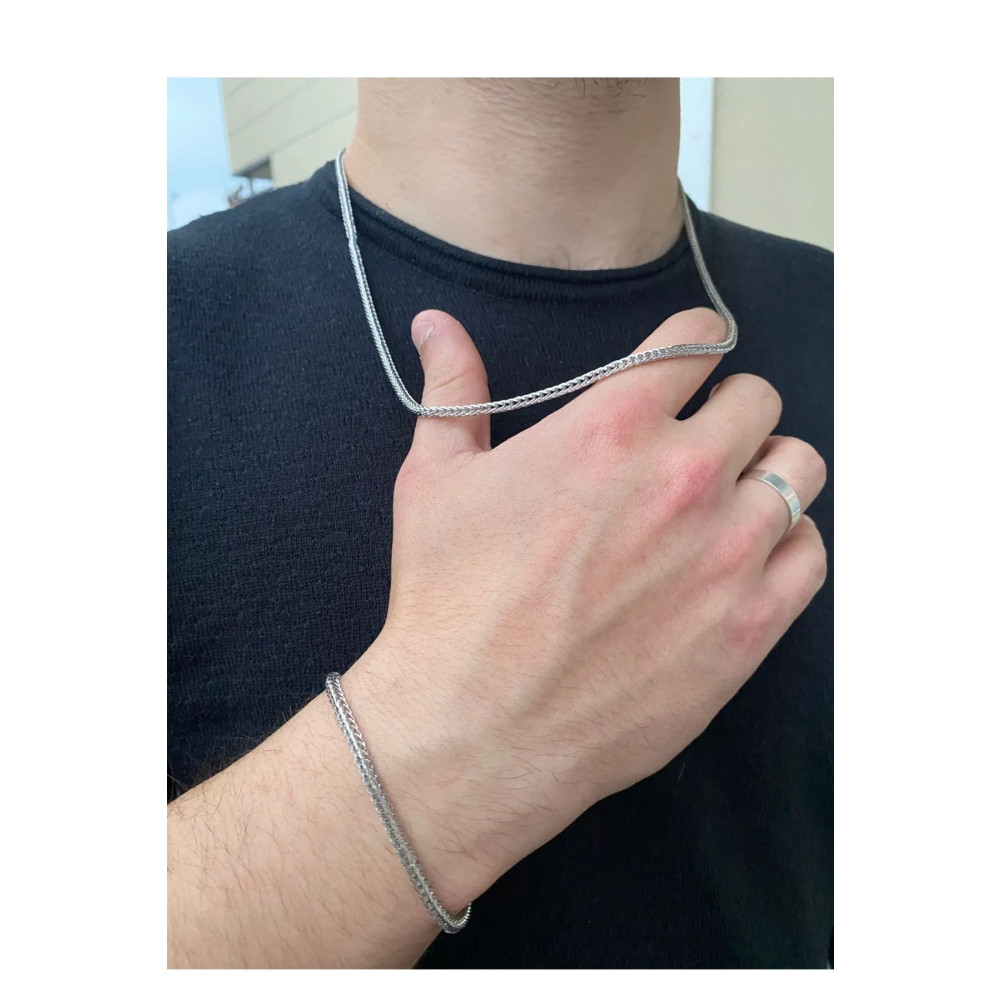 dergavud Erkek Gümüş Gri Renk Celik Tilki Kuyruğu Model Kolye Bileklik Seti Standart Beden Bijuteri Kolye Fiyatı
