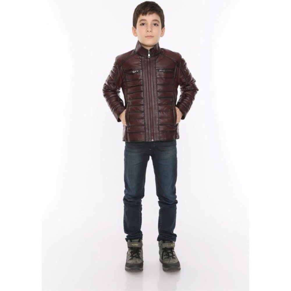 Deri Bordo Şişme Erkek Deri Mont Erkek Çocuk Mont Fiyatı