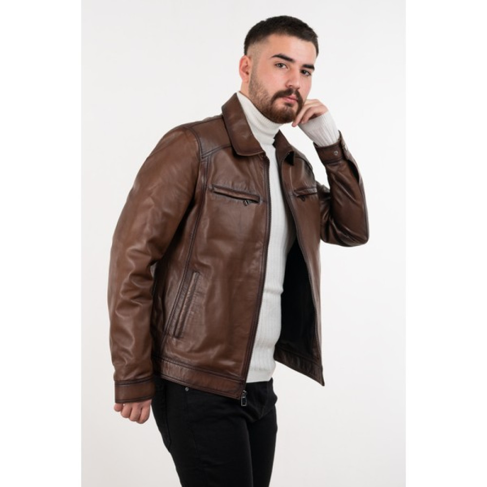 Deri Effect Kahverengi Erkek Spor Deri Ceket Erkek Ceket Fiyatı