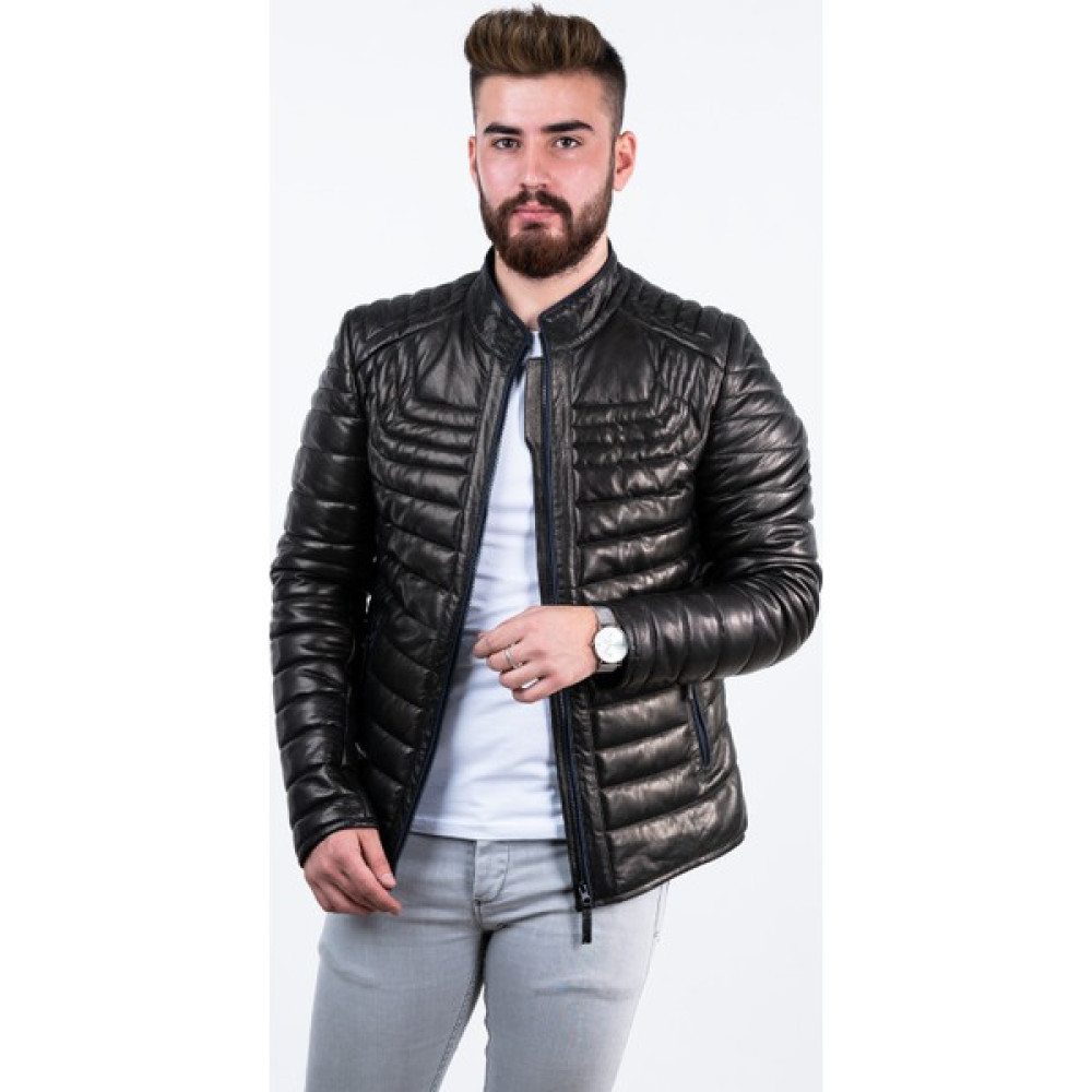 Deri Effect Siyah Şişme Erkek Deri Mont Erkek Ceket Fiyatı