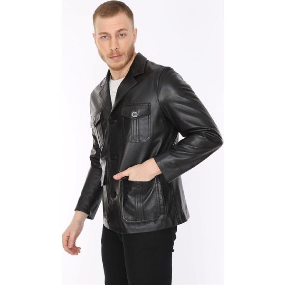 Deri Erkek Deri Ceket Siyah Blazer Cepli Erkek Ceket Fiyatı