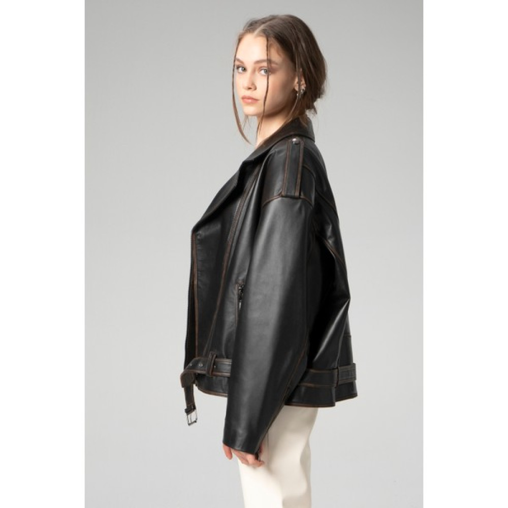 Dericlub WM031 Oversize Biker Kadın Silme Deri Mont Erkek Mont Fiyatı