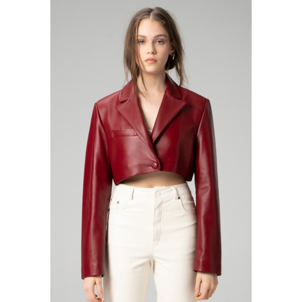 Dericlub WM034 Deri Crop Blazer Kadın Ceket Bayan Ceket Fiyatı