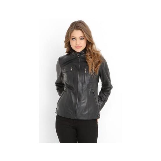 Dericlub YB-2043 Lacivert Deri Kadın Mont