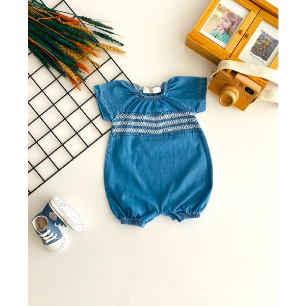 Derin Bebe Neşeli Bebekler Kot Kumaş Gipe Detaylı Kısa Kollu Alttan Çıtçıtlı Tulum Bebek Tulumu Fiyatı