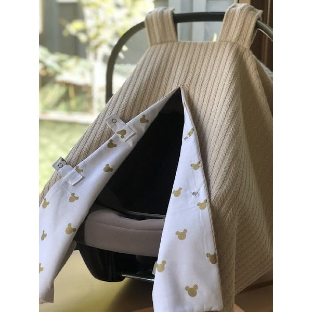 Derin Boutique Bej Örgü Gold Mickey Desenli Çift Yönlü Kullanımlı Puset Örtüsü Bebek Arabası-Puset Aksesuarı Fiyatı